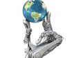 High Tech hand holding the world thumbnail