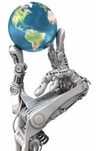 High Tech hand holding the world