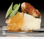 Spoon of bleu cheese, honeycomb and walnut