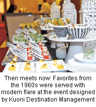 Then meets now: Favorites from the 1960s were served with modern flare at the event designed by Kuoni Destination Management and held during the 2012 GBTA Convention.