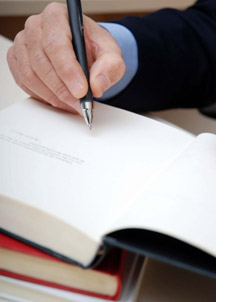 Signing a book