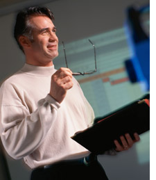 Man presenting, presentation, powerpoint, meeting, event, convention