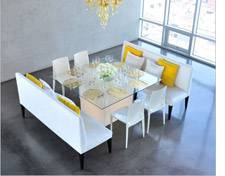 Banquet tables with banquettes