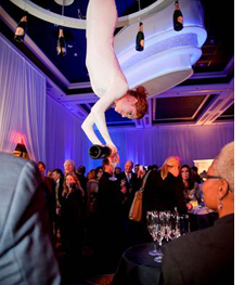 Waitress suspended from the ceiling