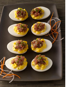Deviled eggs with ahi tartar