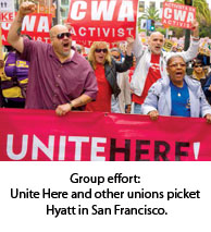 Unite Here and other unions picket Hyatt in San Francisco